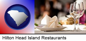 a restaurant table place setting in Hilton Head Island, SC