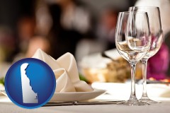 a restaurant table place setting - with DE icon