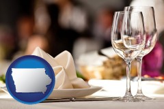 a restaurant table place setting - with IA icon