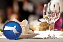 massachusetts map icon and a restaurant table place setting