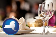 new-york map icon and a restaurant table place setting