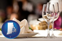 rhode-island map icon and a restaurant table place setting