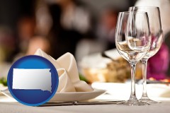 sd map icon and a restaurant table place setting