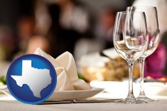 texas map icon and a restaurant table place setting